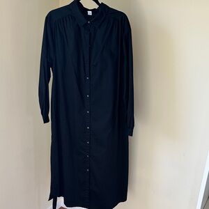Old Navy Black Long-Sleeve Button-Front Shirt Dress